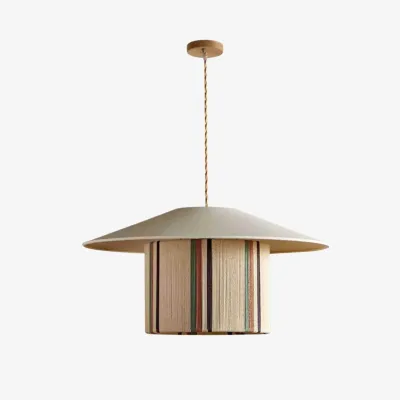 Wabi-sabi woven fabric pendant lamp with natural dome shade