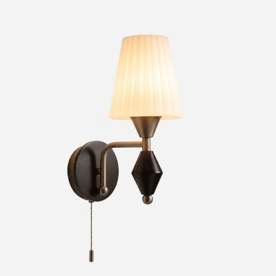 Full view of matte nickel ash wood glass wall sconce