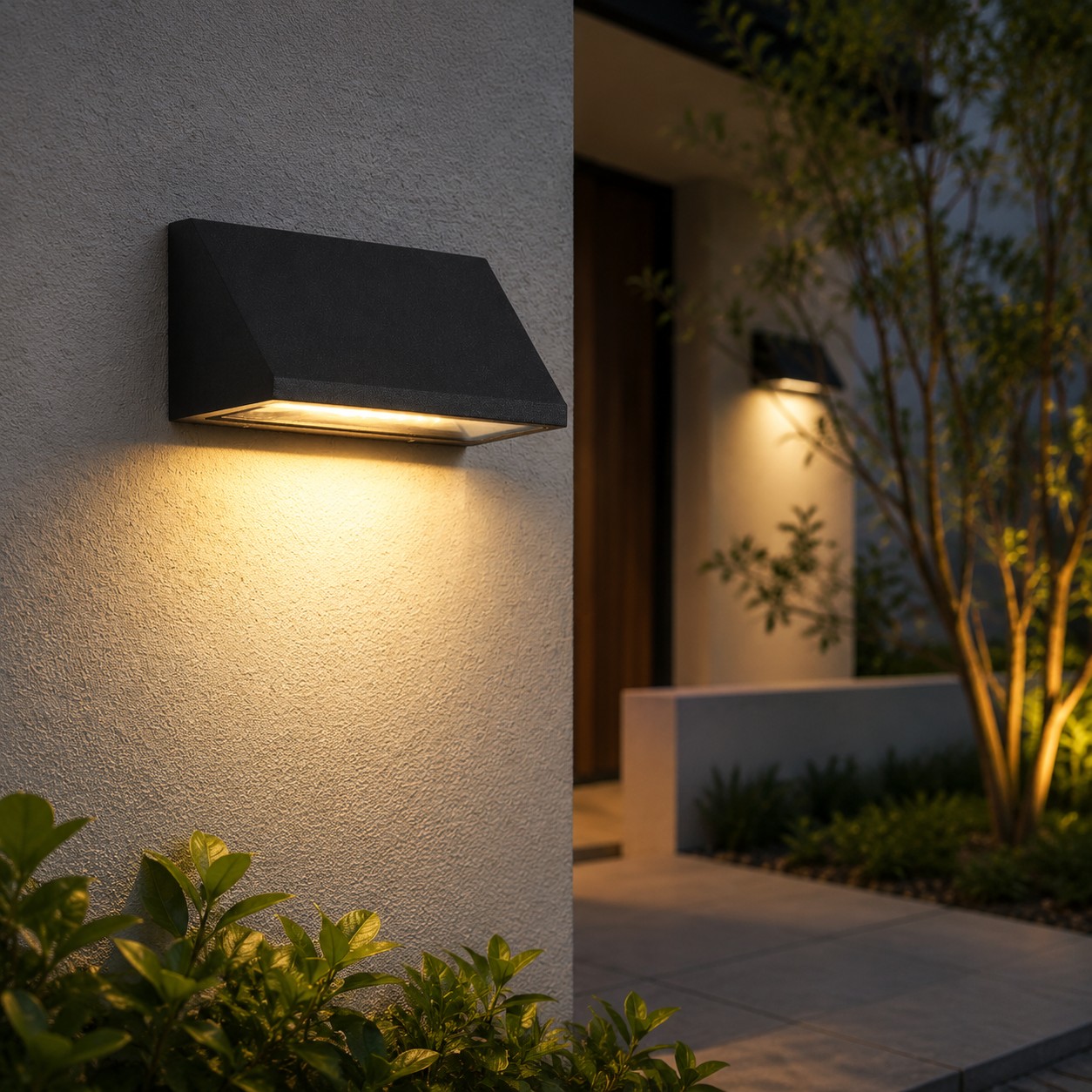 Black sloped outdoor wall light unlit product view