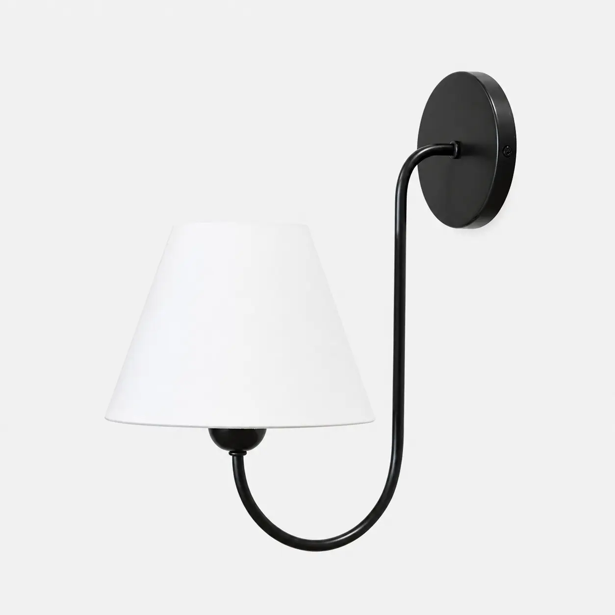 Black curved arm fabric shade wall sconce